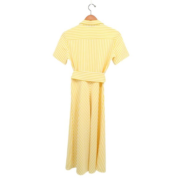 Tara Jarmon Yellow White Striped Short Sleeve Belted Shirt Dress 36 US 4 - Picture 4 of 4